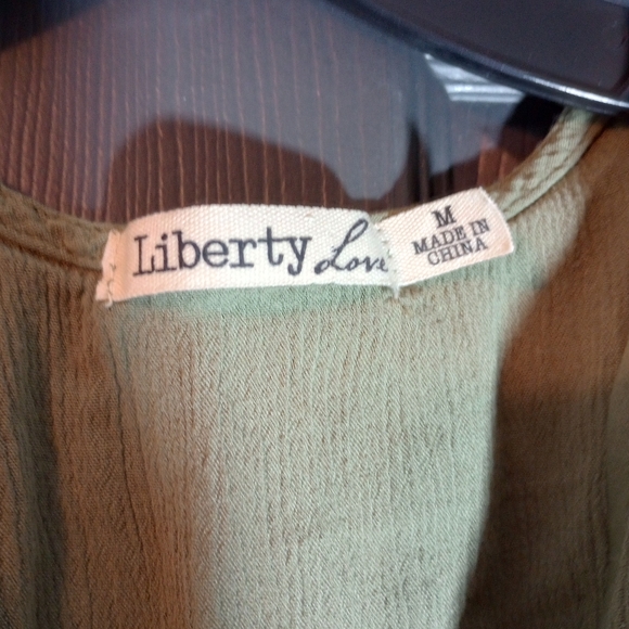 Liberty Love Olive V Neck Midi Ruched Dress Crepe Flutter Sleeve Smocked Waist M - Picture 3 of 6